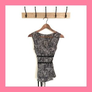 THE LIMITED Black White Print Tie Back Silk Top S